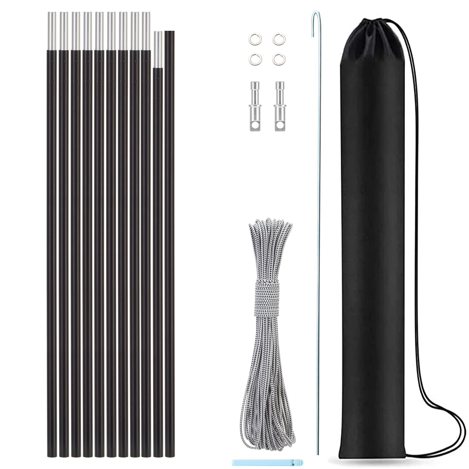 Aluminum Tent Poles ReplacementPre-Assembled Tent PolesFits Both Female and Male Ends7001 T6 Lightweight Tent Rod Repair Kit for Camping Hiking Backpacking Tent (14ft 7.4in)