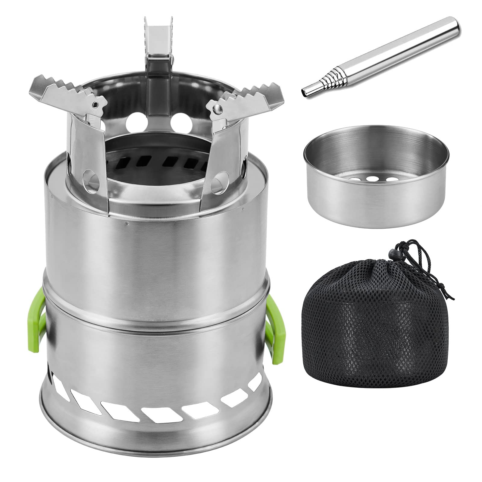 YETO Lightweight Camping Stove Backpacking Portable Camping Wood Burning Stove Stainless Steel Collapsible Cook Stove Cookware Kit for Outdoor Camping Silver 8.07" x 5.31"