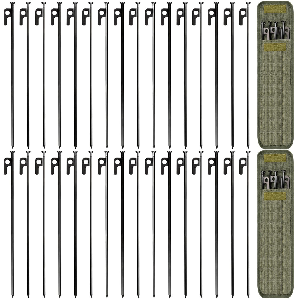 32 Pack Tent Stakes 16in Heavy Duty Tent Stakes with Storage Bag Forged Steel Tent Pegs for Camping(32 Pack 16in Tent Stakes)