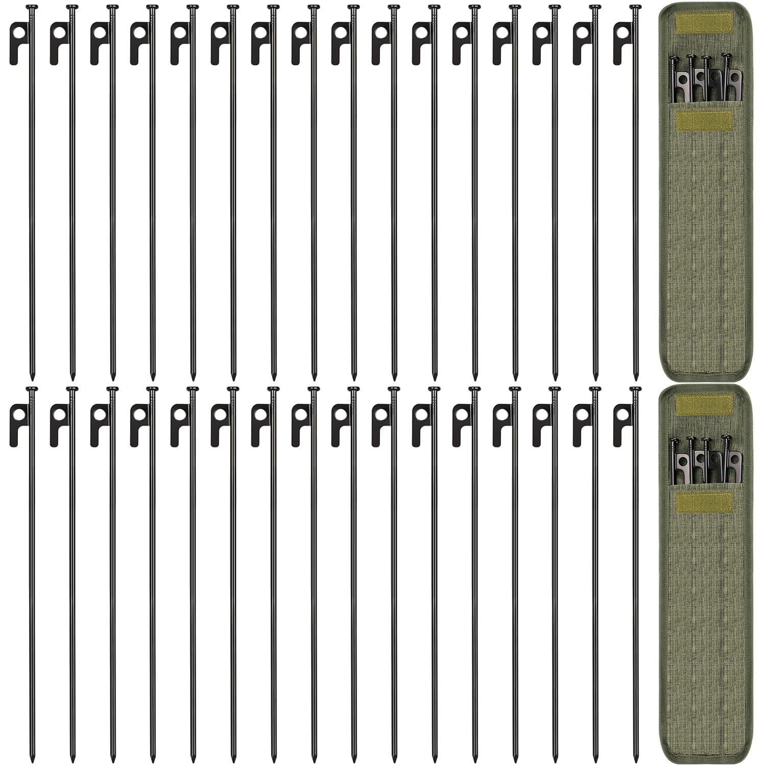 32 Pack Tent Stakes 16in Heavy Duty Tent Stakes with Storage Bag Forged Steel Tent Pegs for Camping(32 Pack 16in Tent Stakes)