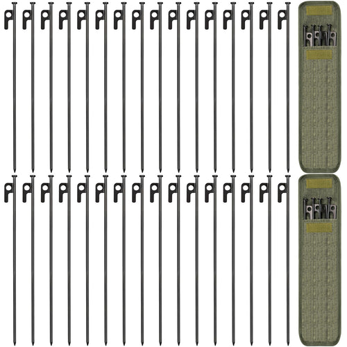 32 Pack Tent Stakes 16in Heavy Duty Tent Stakes with Storage Bag Forged Steel Tent Pegs for Camping(32 Pack 16in Tent Stakes)